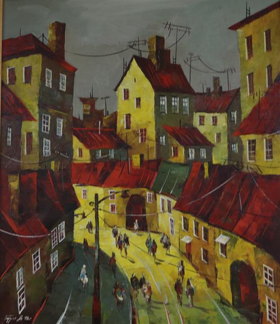Vladimir Buzin (Russian) Street scene 27 x 23in.